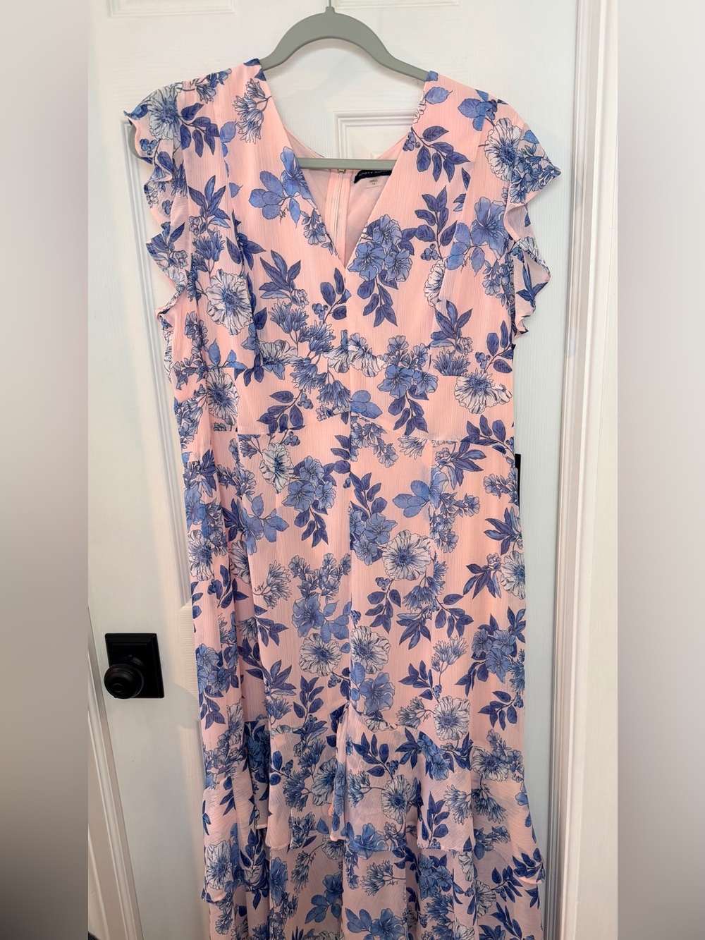Tommy Hilfiger Floral Maxi Dress Size 16 NWT Pink Blue Flutter Sleeve